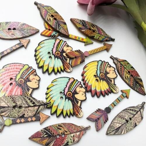 50PCs Wooden Sewing Buttons Scrapbooking Mix Indians 2Holes buttons for clothing decorative flat back WB617