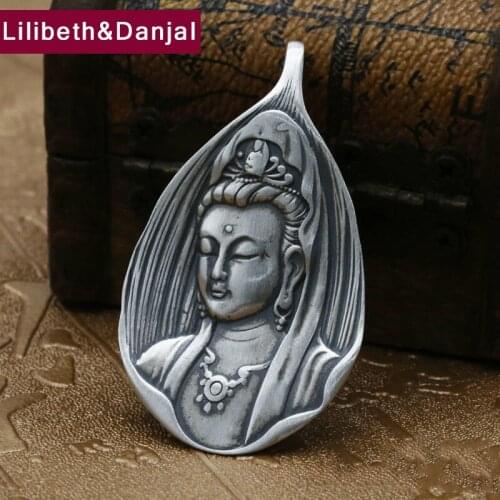 Men Lucky Peace Buddha Pendant 925 Sterling silver Ethnic Buddhist Heart Sutra Necklace Pendant Gift Fine Jewelry F34