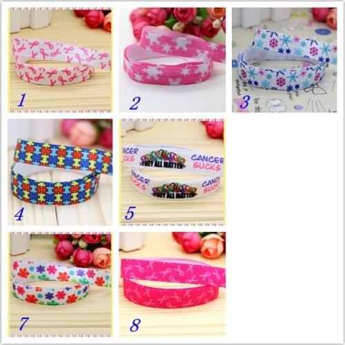 DUWES 5/8'' Free shipping Fold Elastic FOE fcancer snowflak printed headband headwear hairband diy decoration wholesale OEM D81