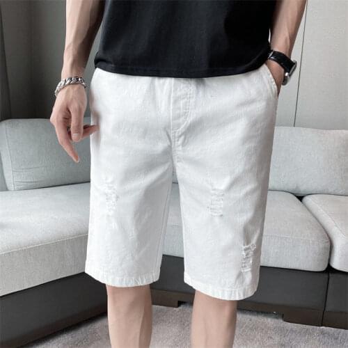 Shorts Men Summer Jean Five Minutes Pure Color Fashion Casual Hole Slim Fit Thin Streetwear Tidal Current Sport The New Listing