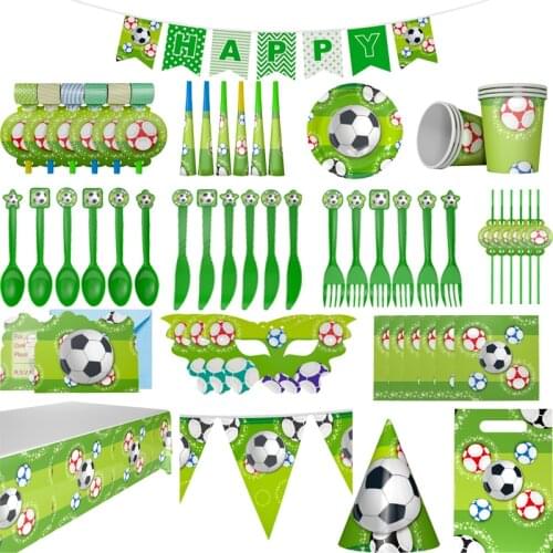 Football Soccer Theme Decoration Set Party Supplies Kids Birthday Party Decoration Set Party Disposable Paper Cup Plate Banner