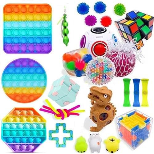 Fidget Sensory Toy Anxiety Relief Autism Bubble Kit Figet Toys Rainbow Set Anti Stress Decompression Gift for Kids Adults