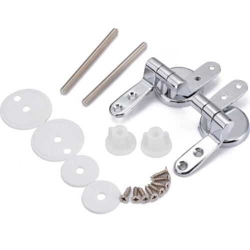 Mayitr Set Zinc Alloy Toilet Seat Chrome Sturdy Hinge Set Replacement Repair Tool Kit with Fittings ScrewsFor Toilet Tool