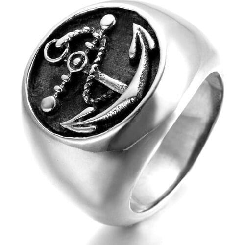 Mens Silver color Navy Anchor Nautical Sailor 316L Stainless Steel Biker Ring