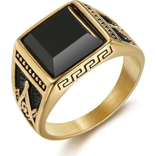 POTCET Stainless Steel Mens Classic Retro Ring Black Golden Titanium Steel Ring Colisters AG Retro Pending Mens Ring Jewelry