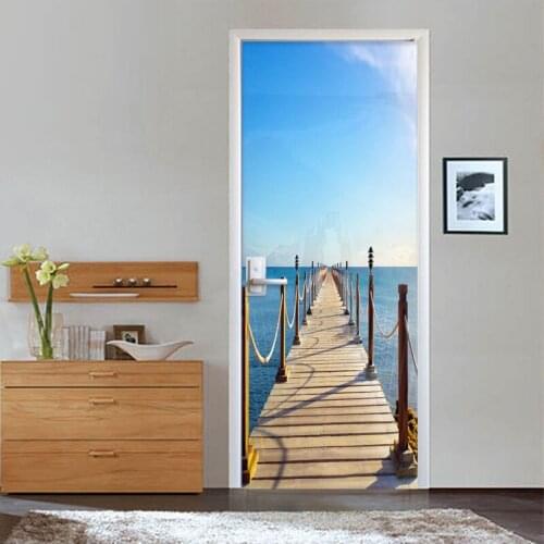 Modern Simple Sea View Door Sticker PVC Self-Adhesive Waterproof Murals Wallpaper Living Room Restaurant Wall Sticker Home Decor