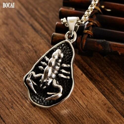 BOCAI New 100% S925 Silver Jewelry Stylish Personality Hunting Scorpion Pendant for Man Punk Rough Ore Domineering Man Pendant