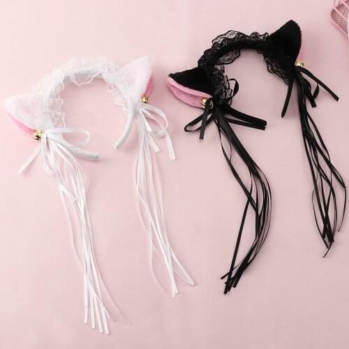 Cloth 1Pcs Lolita Style Cat Ears Nice Gift Women Girls Headband Fashion Hair Hoop for Cosplay Ruffles Lace 2Color