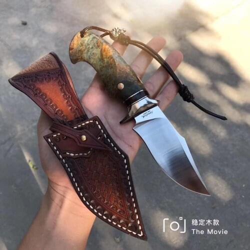 Hot sale Fixed blade Hunting Knife Handmade forged 14C28N powder steel camping knifeblade 61HRC leather handle survival Tactical