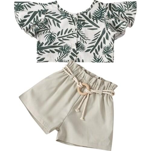 1-6Y 2pcs детская одежда Kids Baby Girls Clothes Printed Ruffle Sleeve T-Shirt Pants Home Wear комплекты одежды