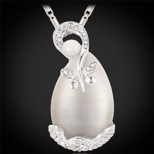 Hot Selling Synthetic Opal Austrian Rhinestone Drop Water Shape Pendant Necklace Gift Fashion Jewelry For Women MGC P476B