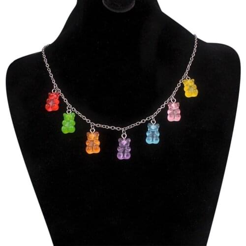 7 Colors Rainbow Pride Cute Jelly Bear Gummy Necklaces for Women Girls Cool Punk Hip Hop Resin Necklaces Accessories