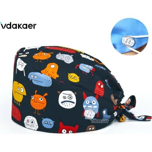 Personalized Clearance Pattern Scrub Cap Tie Back Working Hat 100% Cotton Washable Sweatband Beautician Dust Proof Scrub Caps