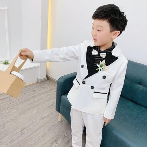 Flower Boys Sweet Jacket+Pants 2Pcs Clothing Set Gentleman Kids Formal Wedding Suit Children Performance Graduation Dress