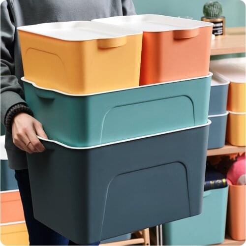 Plastic Macarons Thicken Storage Box Student Dormitory Clothing Sundries Snacks Toys Books Storage Organizer With Cover