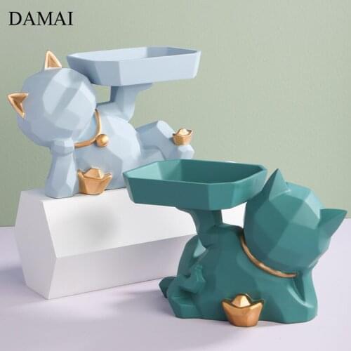 Lucky Cat Resin Trays Candy Snacks Plates Jewelry Display Storage Tray Cosmetic Container Living Room Decoration Accessories
