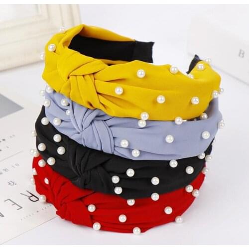 Ladies Pearl Knot Headbands Solid Fabric Velvet Denim Beads Hairbands for Women Girls Fashion Hair Bands Hoops Hair Accessories