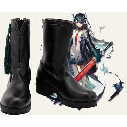 Arknights Dusk Black Cosplay Shoes Long Boots Leather Custom Made For Girl Boy Party Christmas Halloween