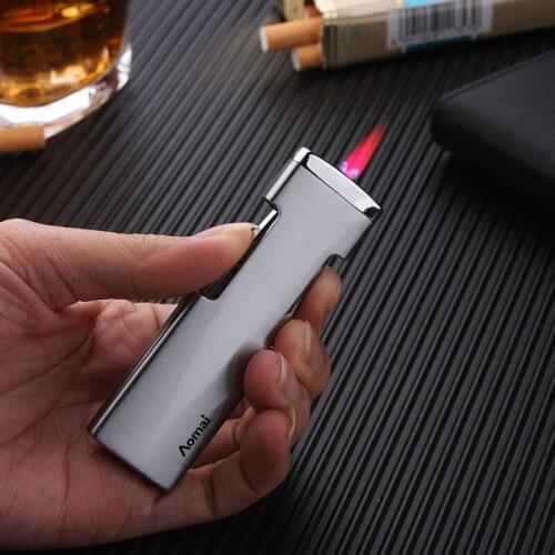 Ultra-thin Cigarette Lighter Red Flame Windproof Metal Creative Portable Lighter Gas Cigar Lighter For Men Women