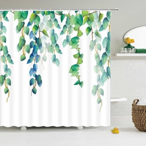 Green Plant Leaves Shower Curtains Bath Curtain Bathroom 3d Printed Fresh Waterproof Polyester Cloth with Hooks Home Decor Mat