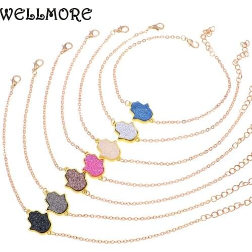 WELLMORE gold Chain Anklets For Women simple stone plam cheap Anklet Bracelets girl foot jewelry wholesale Drop Shipping