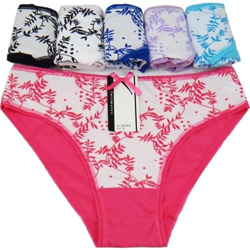 Woman Underwear Cotton Sexy Panties Floral Leaf Printed Briefs Ladies Knickers Intimates For Women (5pcs/lot) SIZE M L XL