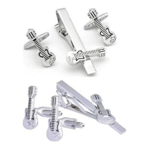 10sets/lot Rock Bass Tie Clip Cufflinks Set Violin Guitar Tie Pin Bar Cuff Links Set Tie Clip Cufflinks Suit Clip Mens Jewelry