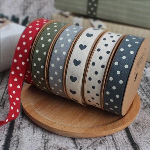 10yards/roll 16mm Polka Dot Love Heart Printed Cotton Ribbon Wedding Birthday Party Gift Box Packaging Cake Box Flower Wrapping