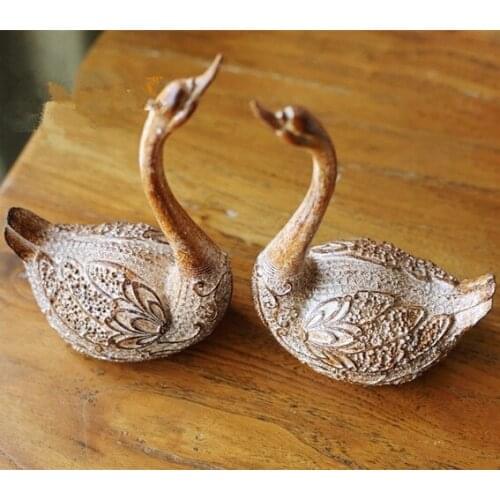 2 Pieces/set)Retro Finishing Resin Swan Imitation Copper Vintage Home Decoration