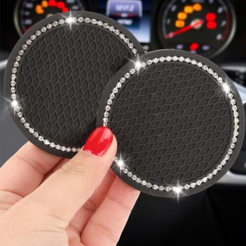2pcs Womens Car Inlaid With Diamond Water Cup Pad Exquisite Rhinestone Car Cup Holder Cup Pad Auto Parts
