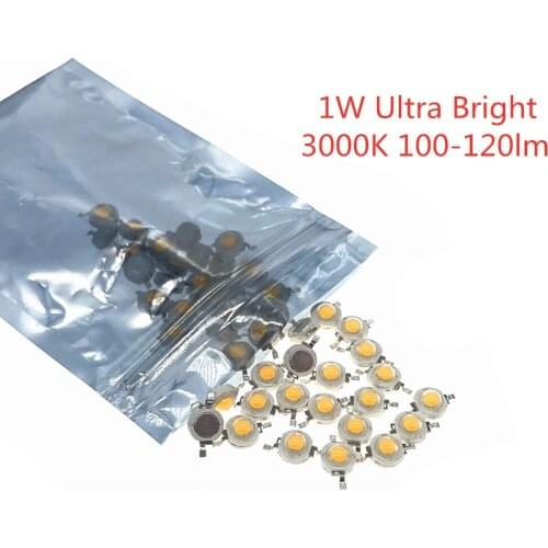 20pcs High Power LED Diodes 1W White Ultra Bright 3000K 100-120lm Brightness 1Watt LED Diodo Diod Warm White Beads Light Beads