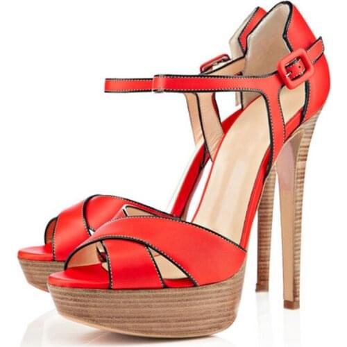 2017 Platform Limbate Strappy Crossed Sandals Peep toe Woman Wooden Super Cover High Heels Summer Buckle Street Sandalia Shoes