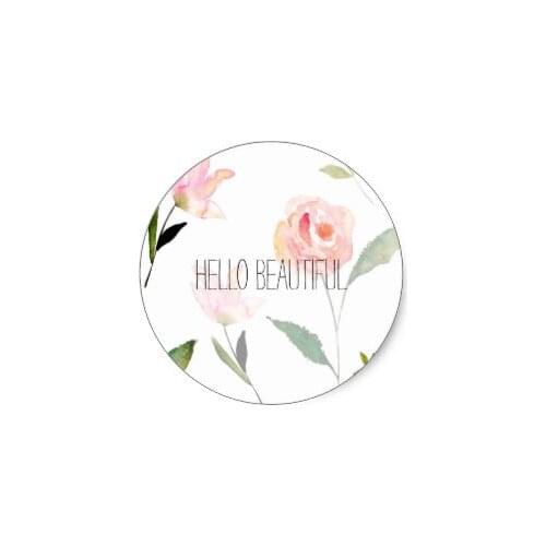 3.8cm Hello Beautiful Watercolor Floral Classic Round Sticker
