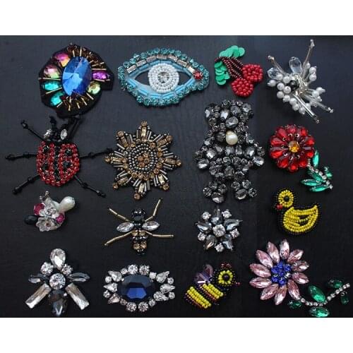 10pcs/lot Fashion Crystal Rhinestone Beads Colorful Applique Fruit/Flower/Bee/Animal Patch Sticker for Bags Shoes Hats Z1361