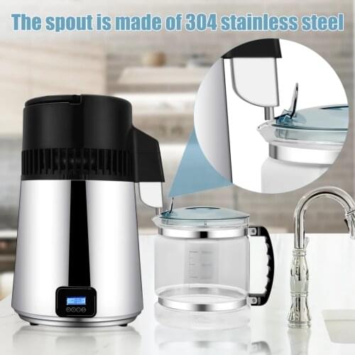 4L 750W Water Distiller Stainless Steel Inner Adjustable Temperature Digital Control Distilled Purified for Home Kitchen