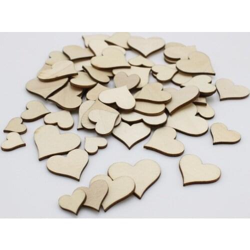 50 Mixed Size Wood Color Heart Shape Wood Chip For Handmade DIY Craft With One Hole Wood Chips Decorative Embellishments Crafts