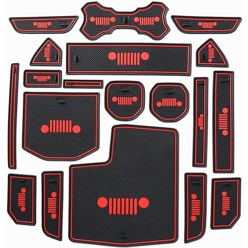 Car Door Mat Rubber Mat Interior Cup Cushion Anti Slip Gate Slot Mat for Jeep Wrangler Rubicon JLU 2018-2019 Car Cup Holder
