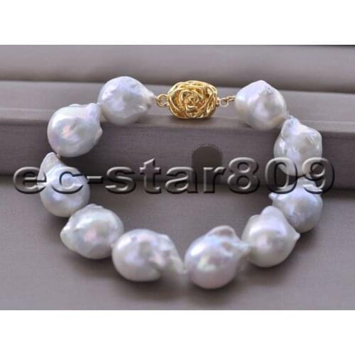 P6603 8" 24mm White BAROQUE KESHI REBORN PEARL Bracelet