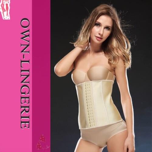 Free shipping cheap firm latex waist trainer,nude women steel bones shapewear for adult