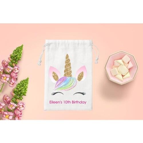 Custom glitter birthday Favor Bags 10pcs kids party thank you gift bag girls weekend Welcome Bag wedding Drawstring canvas bag