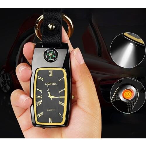 Personalized Car Keychain Watch Lighter Multifunctional Rechargeable Cigarette Lighter with Light Gadgets for Men Technology
