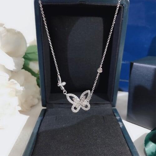 2021 Fashion Hot S925 Sterling Silver Rhinestone Butterfly Collarbone Chain Necklace Party Jewelery
