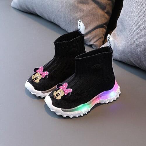Disney childrens cartoon Mickey Mouse boys and girls non-slip soft-soled short boots casual shoes sports light shoes LED