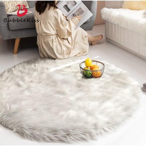 Bubble Kiss Long Wool Plush Round Carpets Fuffly Tatami Girl Bedroom Floor Mat Nordic Style Home Decoration Shaggy Thick Rugs