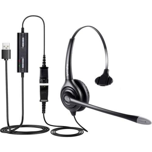 Extra Ear Pad+headphone with USB Plug,Quick Disconnect cable,Volume and Mute switch Headphone for laptop,PC,Computer,etc
