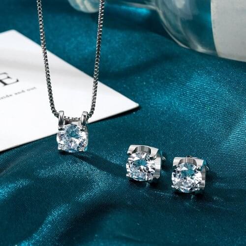 LOVR Korean Fashion Crystal Necklace Earrings Set For Women Stainless Steel Earrings 2021 New Trend Wedding Modern Jewelry Gifts
