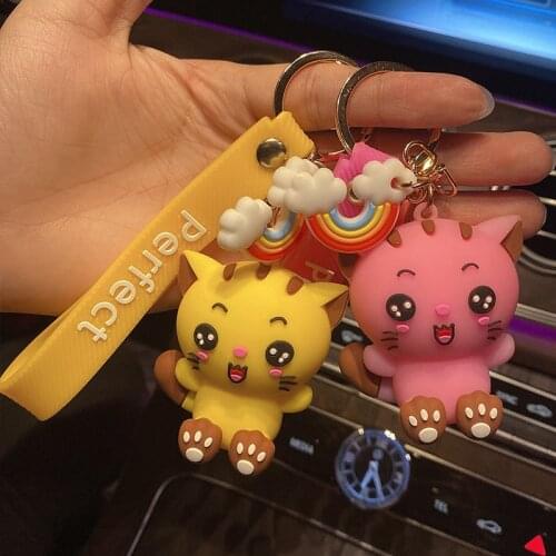 Creative Cute Cat Resin Keychain Cartoon Animal Pendant Car Key Chains Women Men Charm Bag Key Ring ornament Gifts