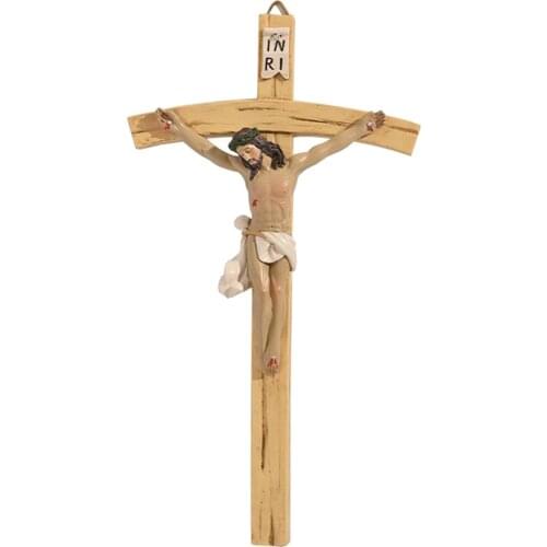 Vintage Wood Like Wall Cross Crucifix Holy Religious Carved Christ Carved