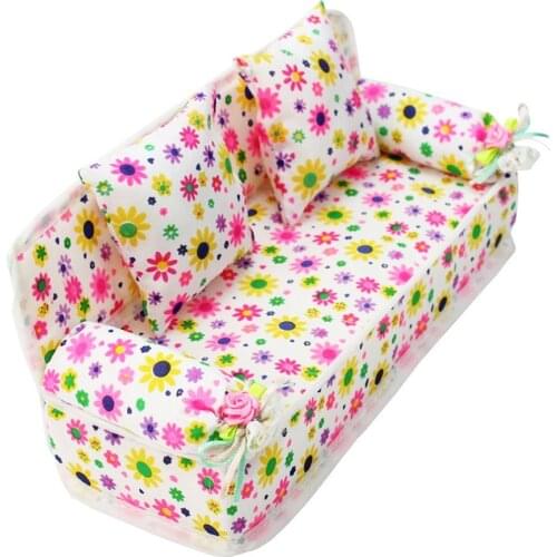 2020 Hot Sale Mini Sofa Furniture Toy Flower Sofa Pillows for Doll House 20cm Sofa + 2 Accessories Doll Sofa