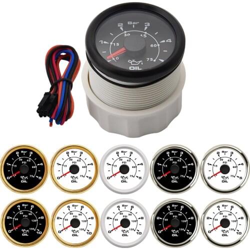 0-5 Bar 0-10 Bar Oil Pressure Gauge 52MM Oil Press Meter 0-75PSI 0-150PSI Waterproof Oil Pressure Gauge for Marine Boat Car